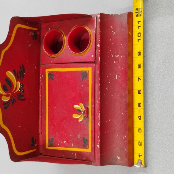 Vintage Hand Painted Metal Desk Organizer/Ink Well - Picture 9 of 10